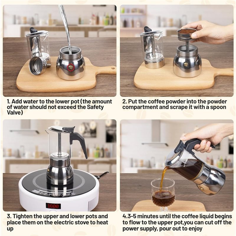 ABUI-แก้วใส 4 ถ้วย หม้อโมก้าพอ - Quality Coffee Equipment บทวิจารณ์และราคา